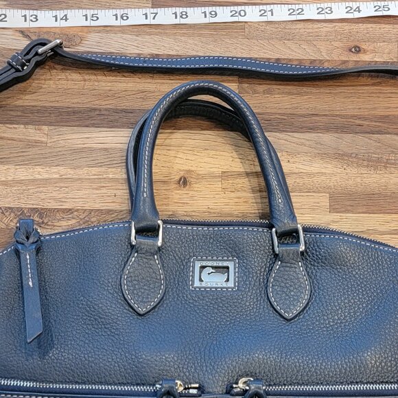 Dooney & Bourke Dillen Satchel Navy Pebbled Leather Double Pocket Hobo Bag - Picture 4 of 15